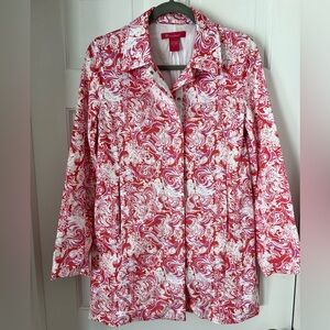 Key West Cotton Pink/White Lined Jacket, Snap-up Front, Longer Fit, Sz 2